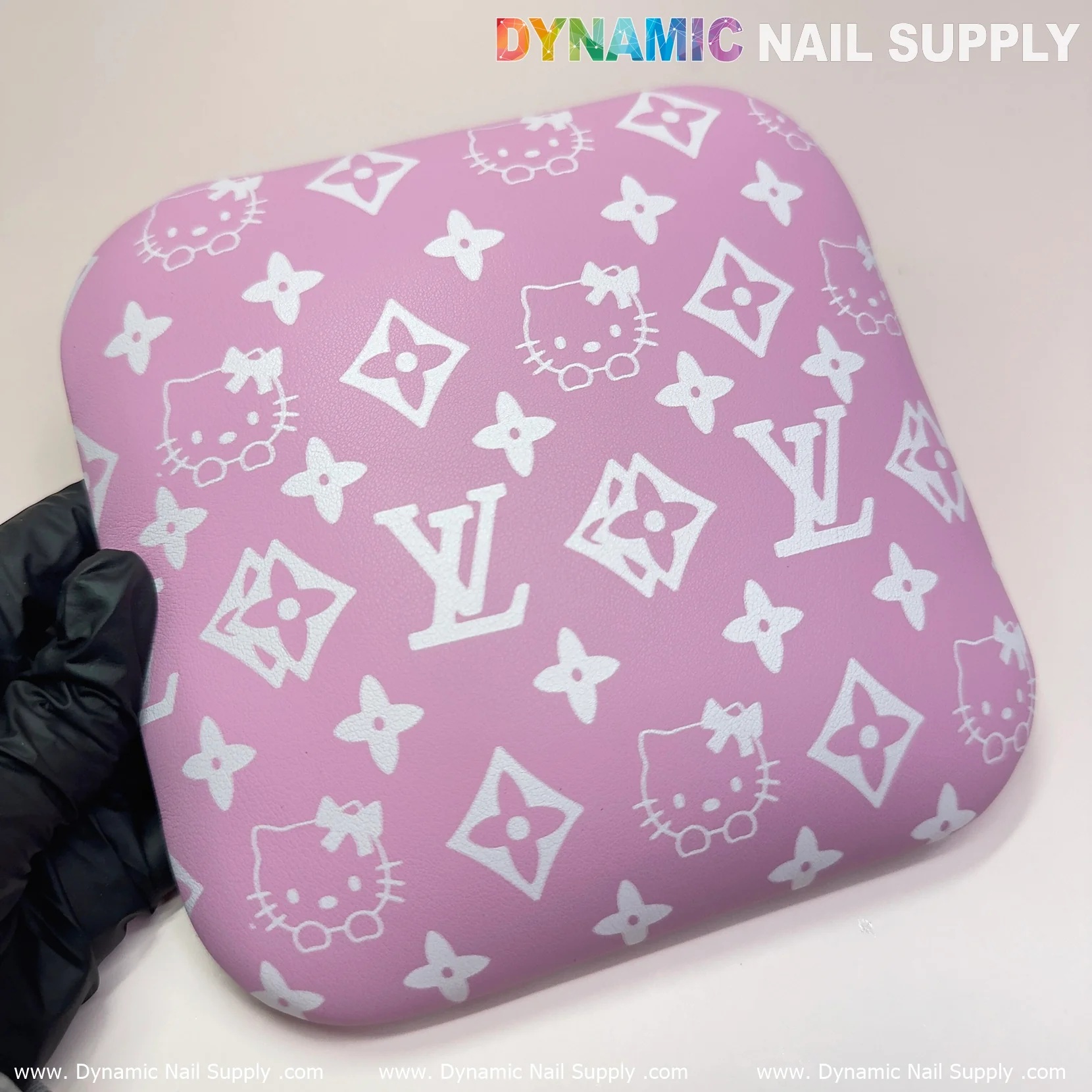 (Pink&White LV Kitty Smooth) Leather Elbow Cushion Pad Arm Rest Support for Manicure Nail Desk