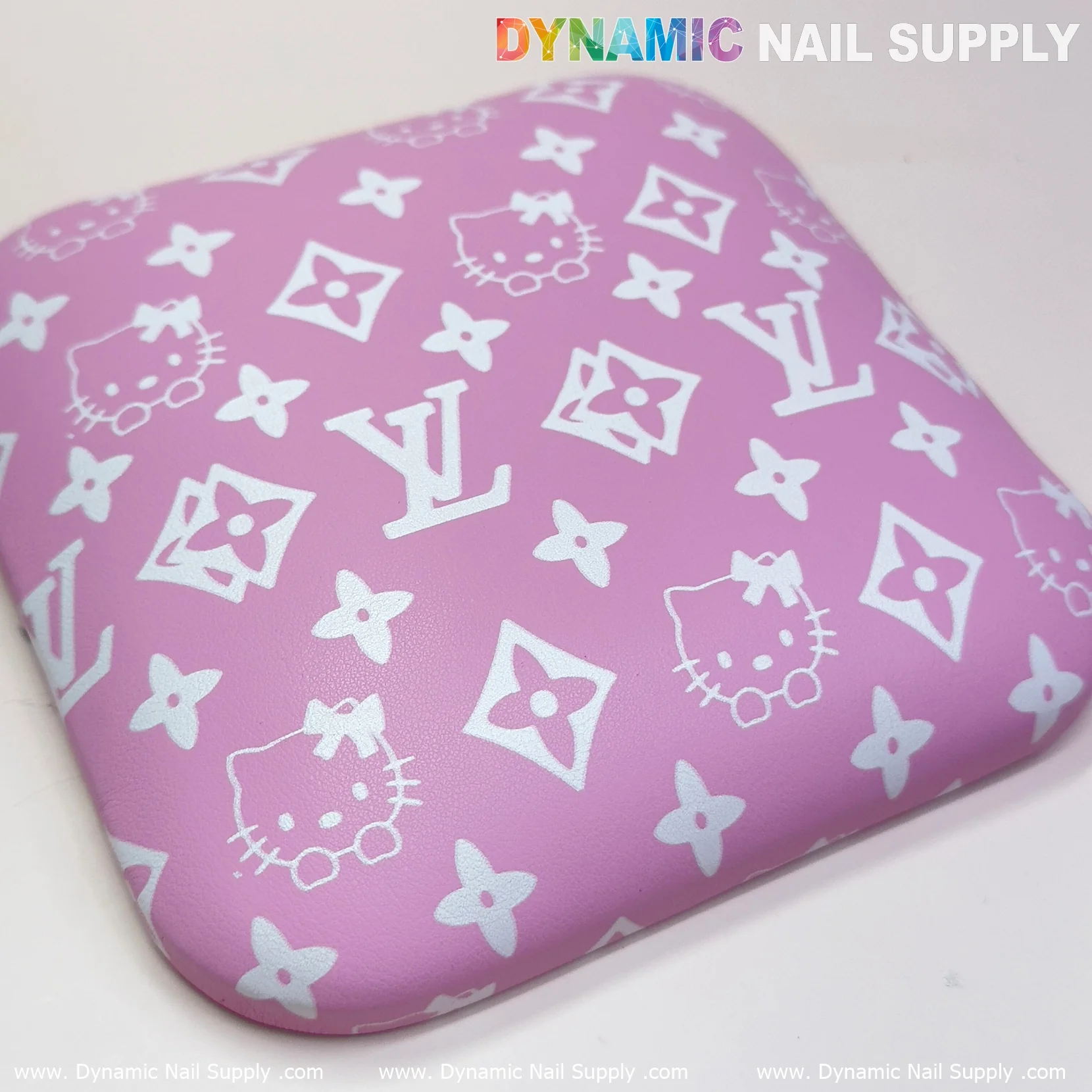 (Pink&White LV Kitty Smooth) Leather Elbow Cushion Pad Arm Rest Support for Manicure Nail Desk - Image 6