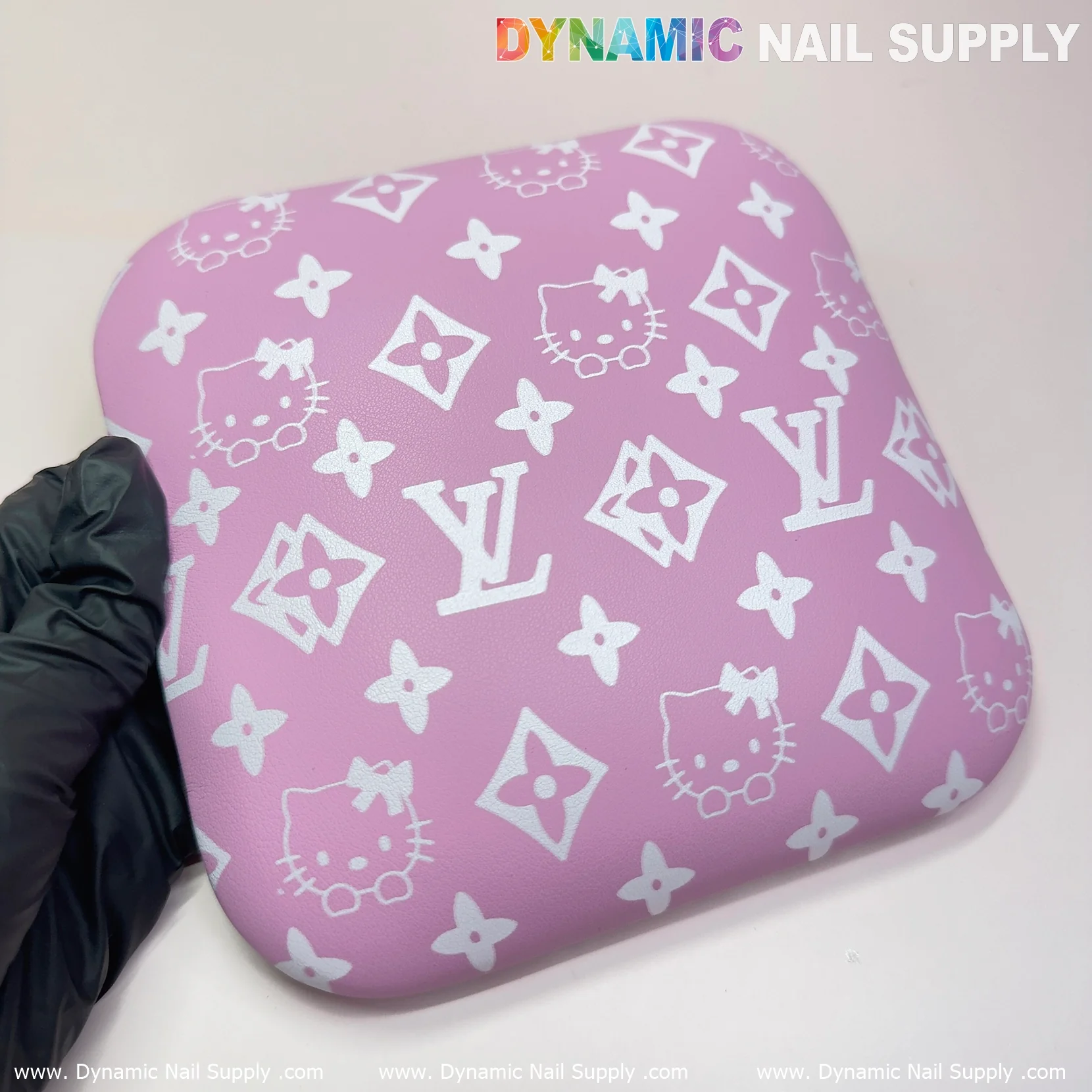 (Pink&White LV Kitty Smooth) Leather Elbow Cushion Pad Arm Rest Support for Manicure Nail Desk - Image 9