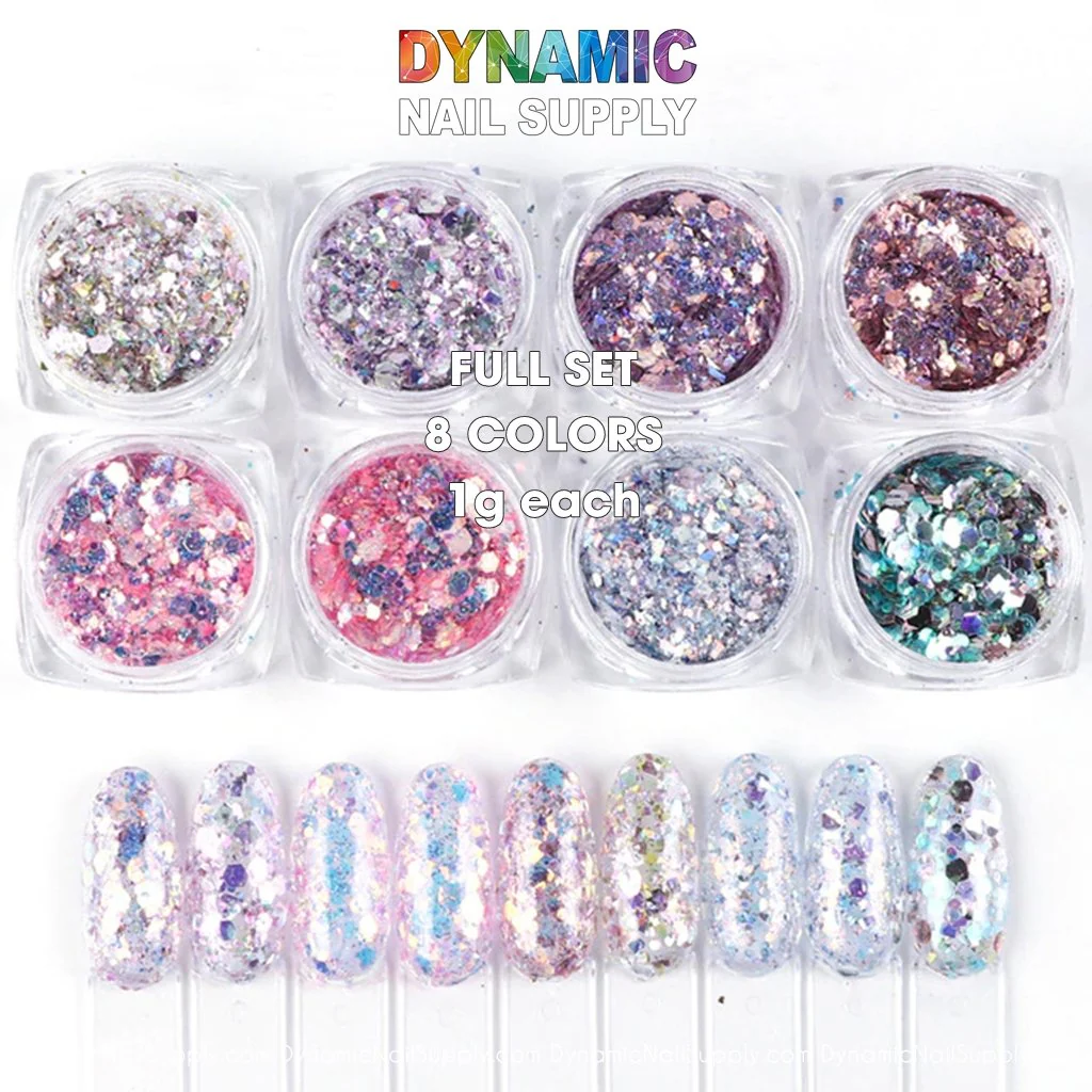 QH15060 SET 19 Holographic Nail Art Glitter Set Powder