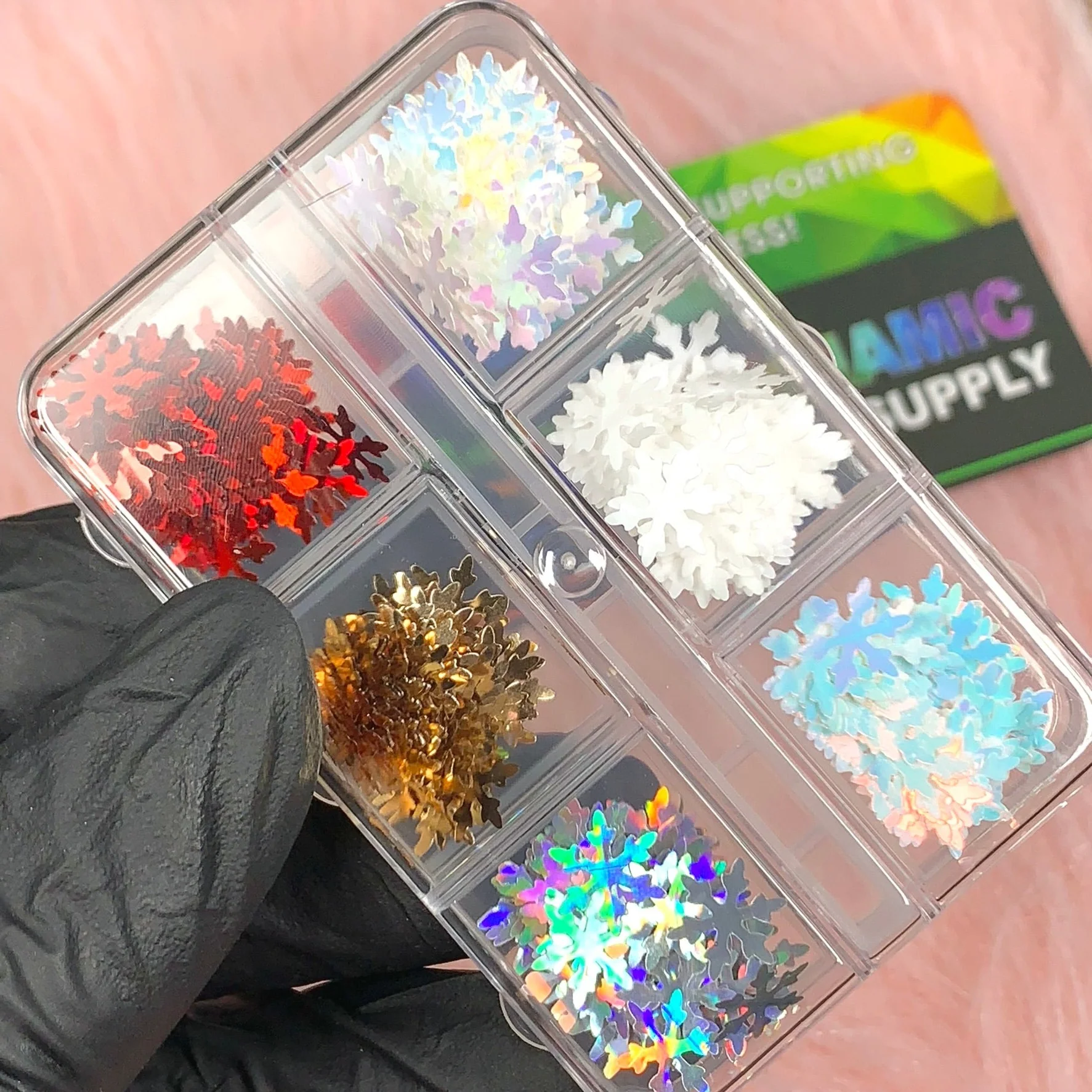 Red White Gold Snowflakes Sequin Glitter for Christmas Nail Art design - Image 3