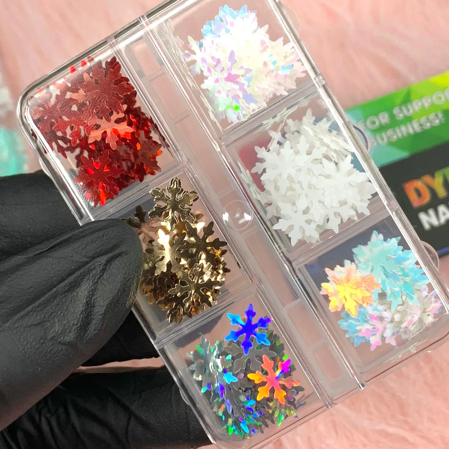 Red White Gold Snowflakes Sequin Glitter for Christmas Nail Art design - Image 8