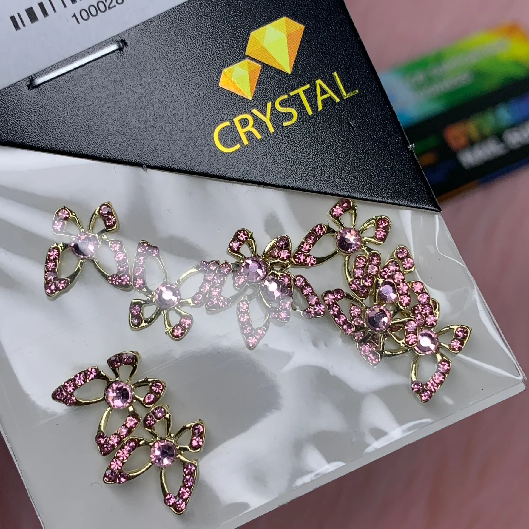 (Rose/Pink Rhinestones engraved) 3d Luxury Butterfly charms for nails art design - Image 2
