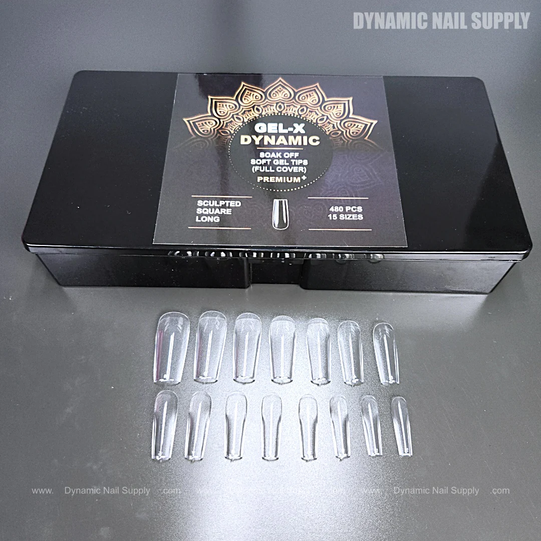 Sculpted Square (Long) Full Cover Soft-Gel Nail Tips (Black Box) - Image 2