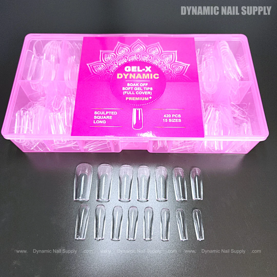 Sculpted Square (Long) Full Cover Soft-Gel Nail Tips (Pink Box) - Image 5