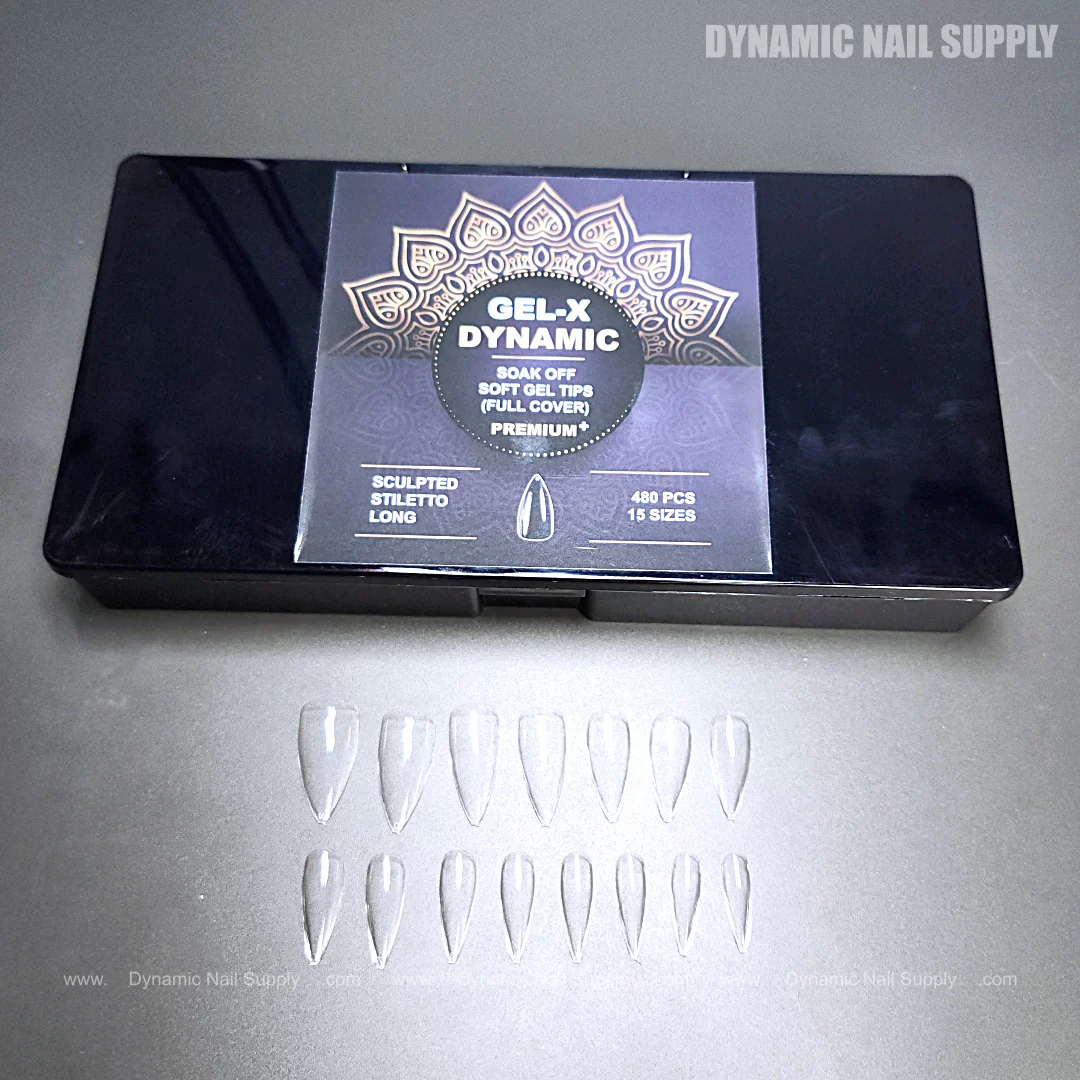 Sculpted Stiletto (Long) Full Cover Soft-Gel Nail Tips (Black Box) - Image 3