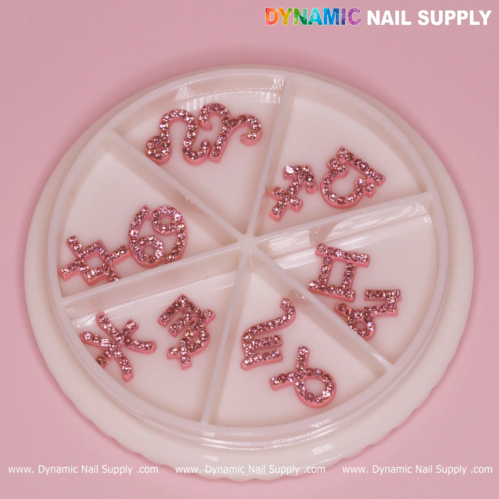 Set of Pink Zodiac Symbol Sign Nails Charm with Rhinestone - Image 3