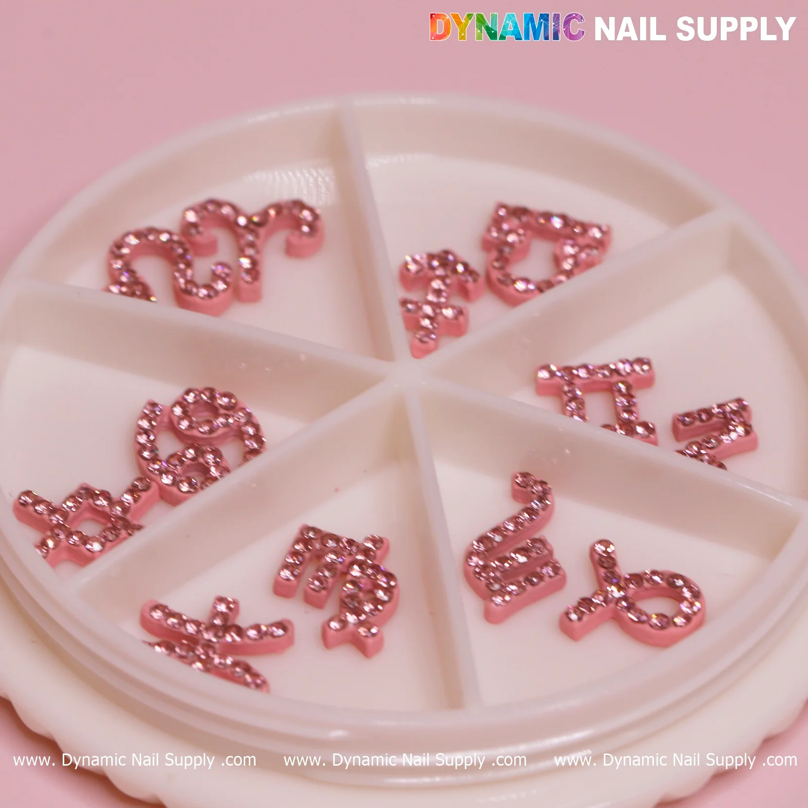 Set of Pink Zodiac Symbol Sign Nails Charm with Rhinestone - Image 5