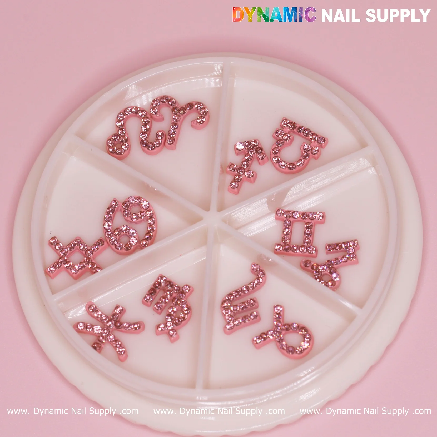 Set of Pink Zodiac Symbol Sign Nails Charm with Rhinestone - Image 7