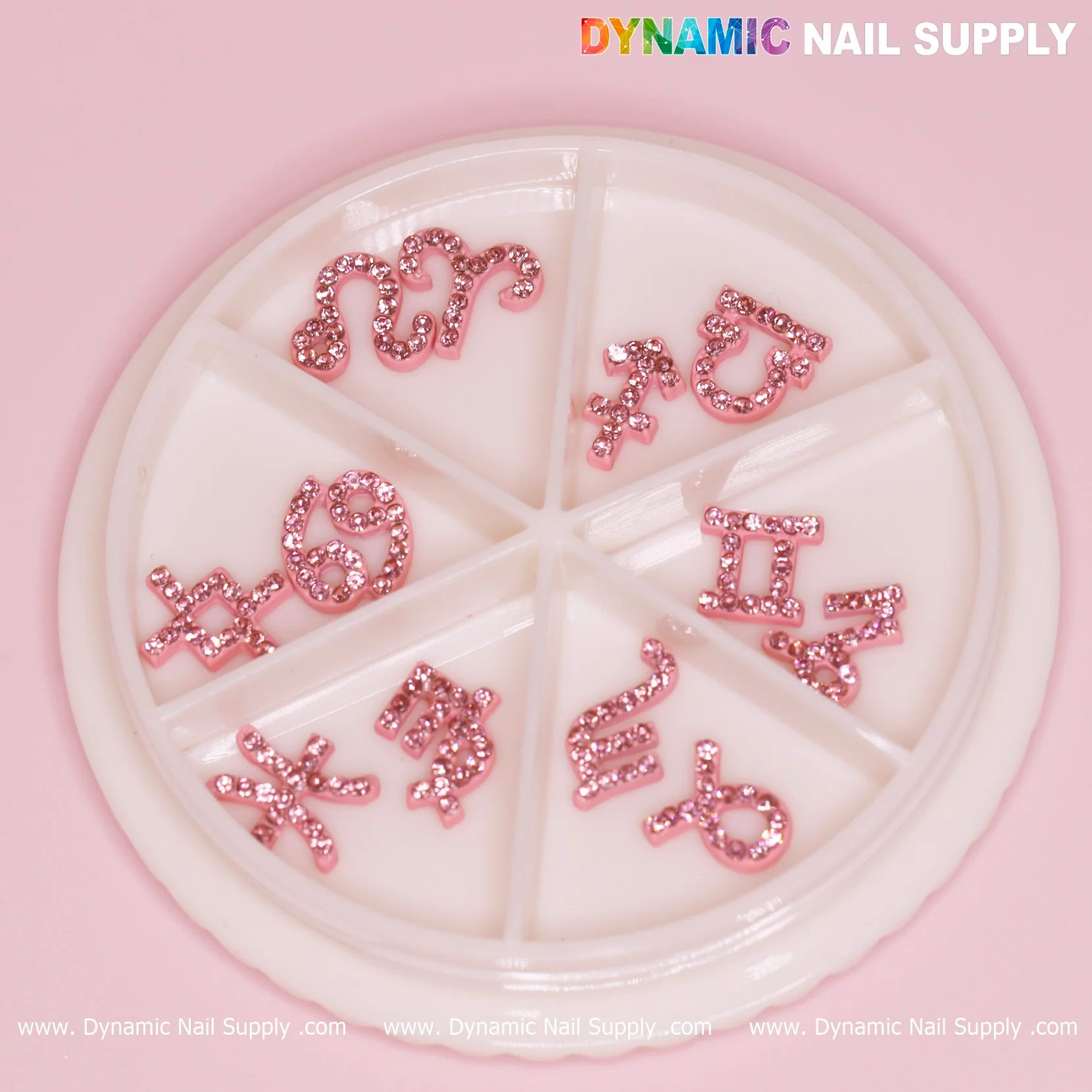 Set of Pink Zodiac Symbol Sign Nails Charm with Rhinestone - Image 8