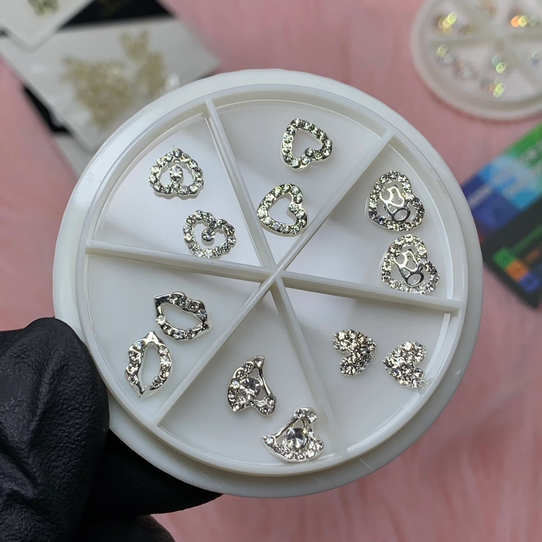 3D Silver Heart shape and Lips Charms for Valentines nails art design - Image 3