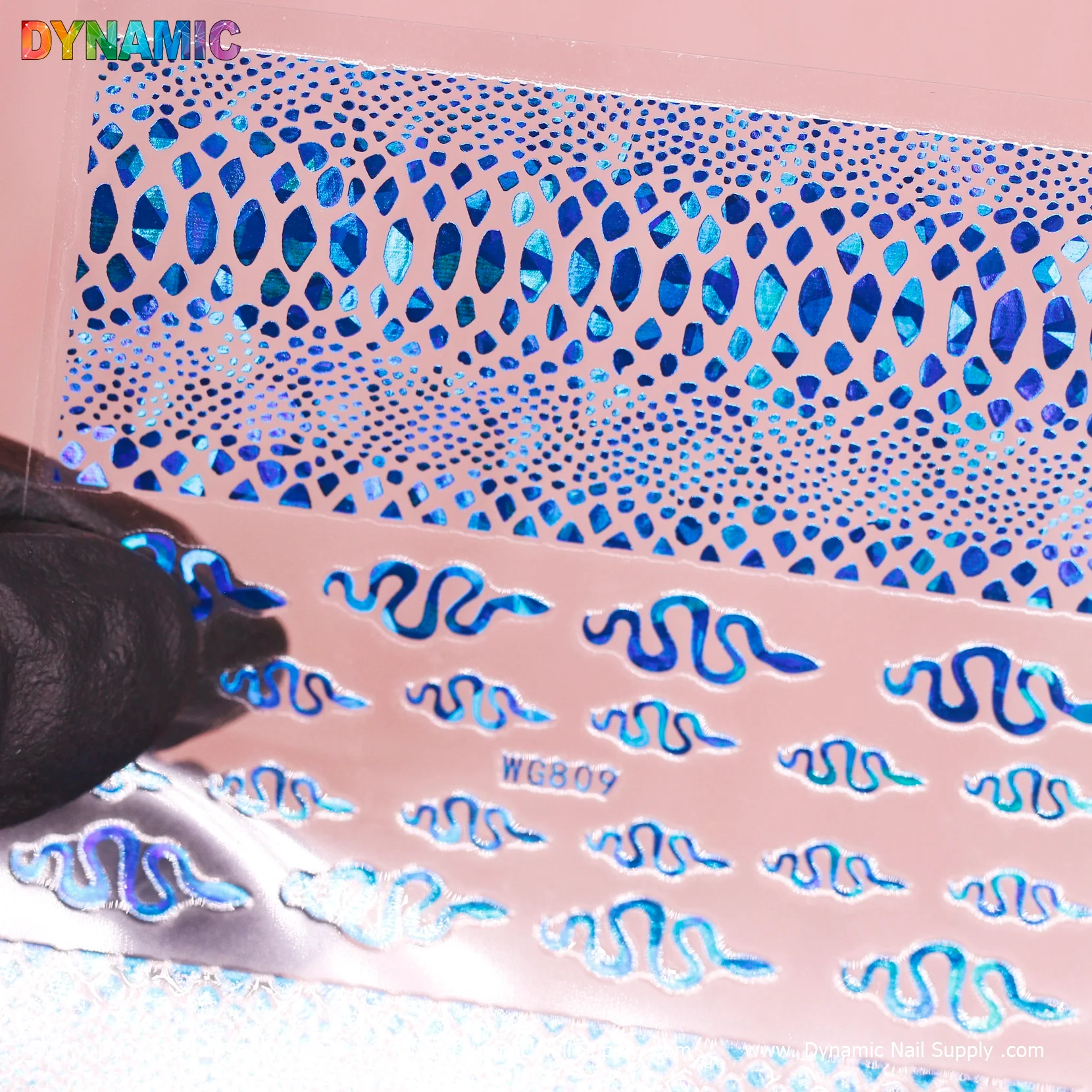Snake Skin Nail Water Decal (WG809) - Blue Holographic - Image 2