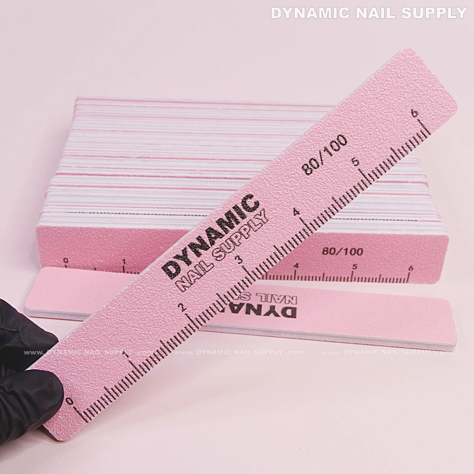 Square Acrylic-Nail files Grit 80/100 - Pack 25 - Pink Double-side with Hard board