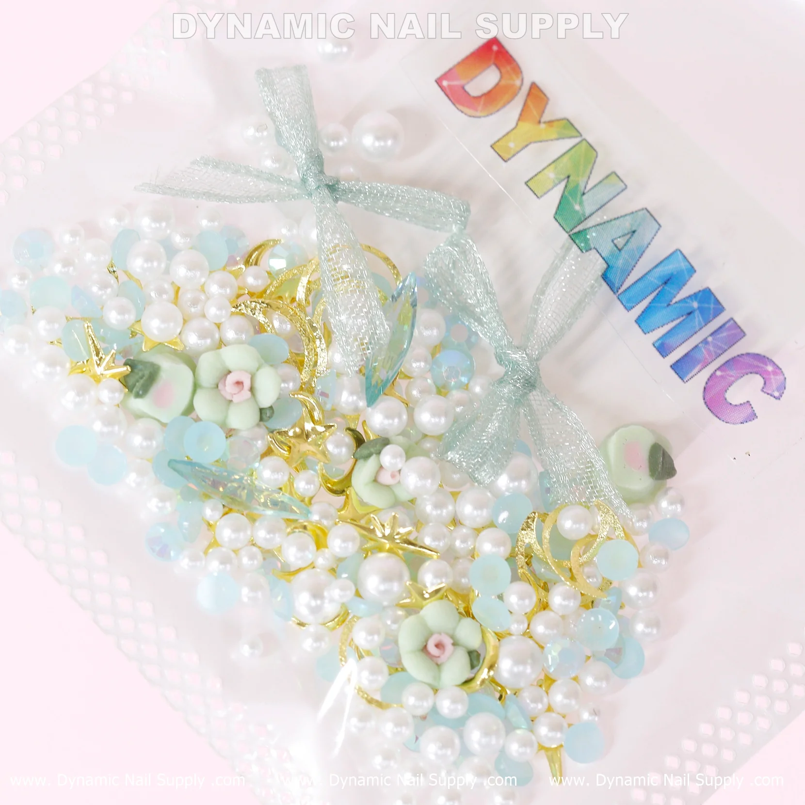 Luxury White Pearls, Gold Moons and Stars Set (Light Blue Theme) For Nail Art Design - Image 2